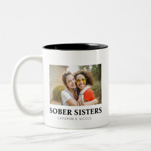 Caneca De Café Em Dois Tons Foto e nomes personalizados das irmãs Sober