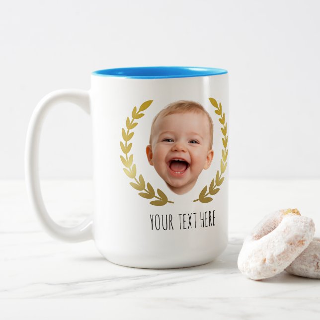 Caneca De Café Em Dois Tons Foto Engraçada de Rosto Personalizada  (Com Donut)