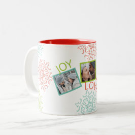 Caneca De Café Em Dois Tons Foto Paz Amor Joy Snowflake Gift Mug