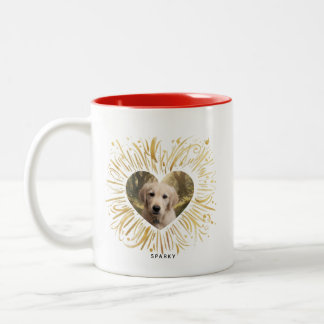 Caneca De Café Em Dois Tons Foto Personalizada de Cachorro com Coração Dourado