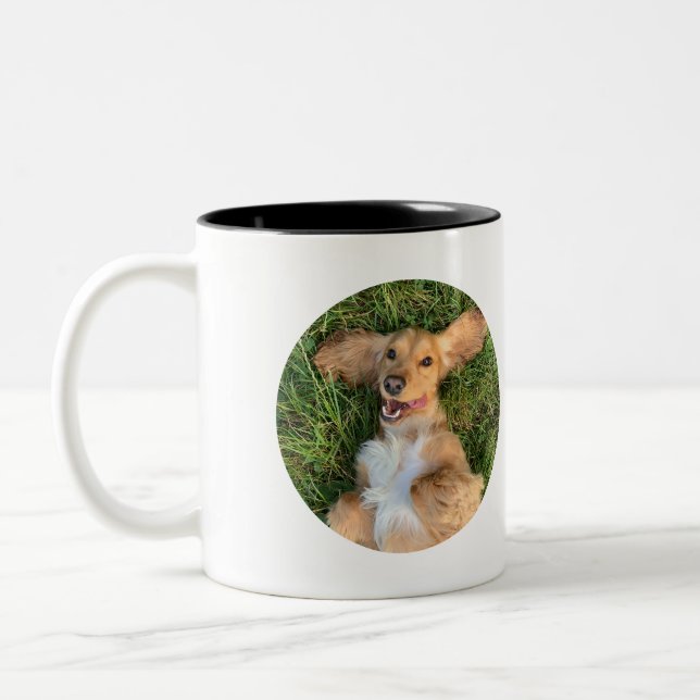 Caneca De Café Em Dois Tons Foto Personalizada de Cachorro com Texto | Present (Esquerda)