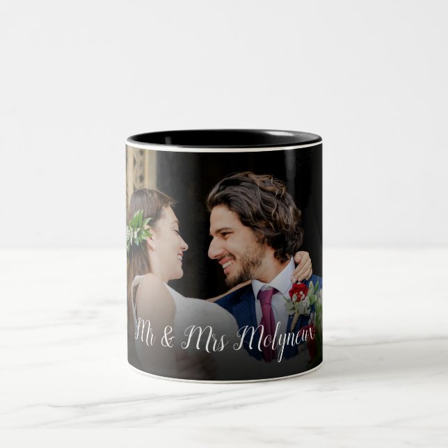 Caneca De Café Em Dois Tons Foto personalizada de casamento do Sr. e Sra. (Centro)