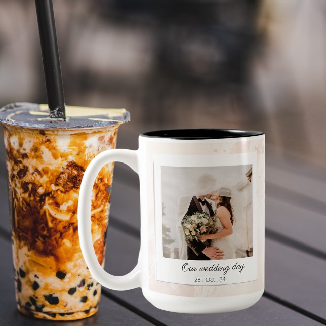Caneca De Café Em Dois Tons Foto personalizada de casamento elegante (Criador carregado)