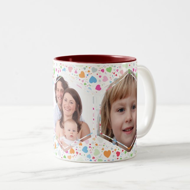Caneca De Café Em Dois Tons Foto personalizada de colagem cardíaca (Frente Esquerda)
