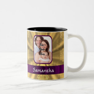 Caneca De Café Em Dois Tons foto personalizada do floco de neve do ouro