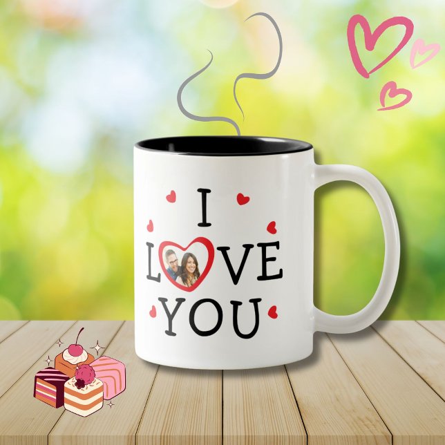 Caneca De Café Em Dois Tons Foto personalizada do Namorados "Eu te amo" (Criador carregado)
