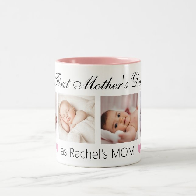 Caneca De Café Em Dois Tons Foto personalizada do primeiro Dia de as mães (Centro)