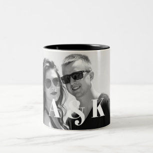 Caneca De Café Em Dois Tons Foto Personalizada e Grandes Iniciais de Monograma