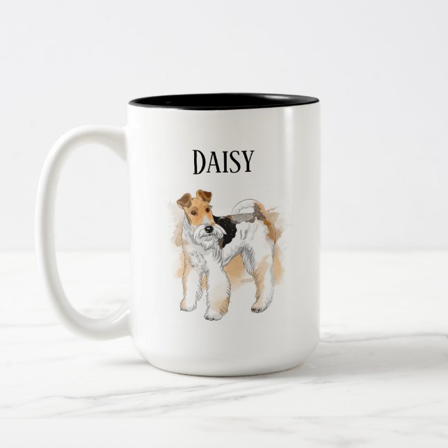 Caneca De Café Em Dois Tons Foto personalizada Fox Terrier (Esquerda)