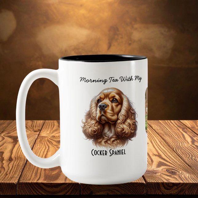 Caneca De Café Em Dois Tons Foto Pet Cocker Spaniel Personalizar (Criador carregado)