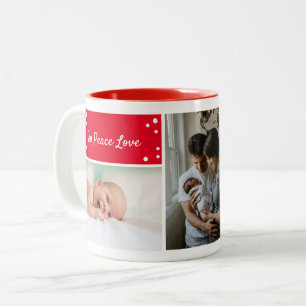 Caneca De Café Em Dois Tons Foto Vermelha Natal de Tipografia de Script Modern
