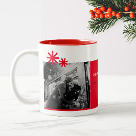 Caneca De Café Em Dois Tons Foto Vermelha Simples de Natal Minimalista