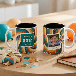 Caneca De Café Em Dois Tons Foto Vintage de Aniversário de 50 Anos Retrô
