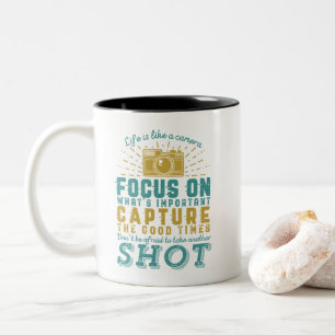 Caneca De Café Em Dois Tons Fotografia Motivada Citação Vida É Como Câmera