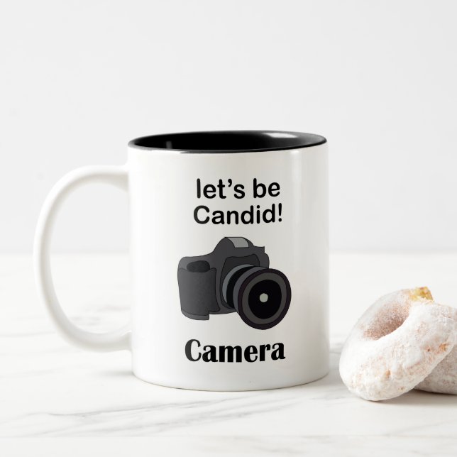 Caneca De Café Em Dois Tons Fotógrafo Candid Camera (Com Donut)