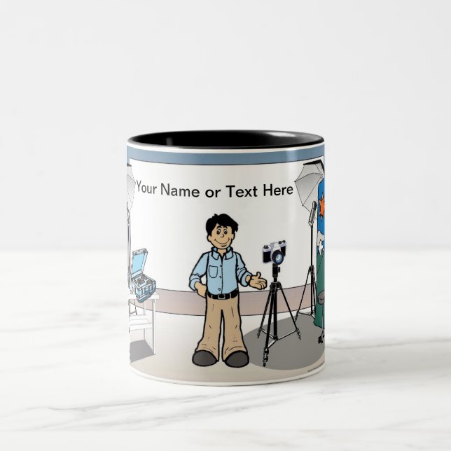 Caneca De Café Em Dois Tons Fotógrafo Personalizado - Cartoon Masculino (Centro)