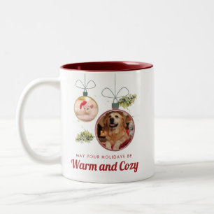Caneca De Café Em Dois Tons Fotos de Animais de Estimação Modernos Natal Famíl