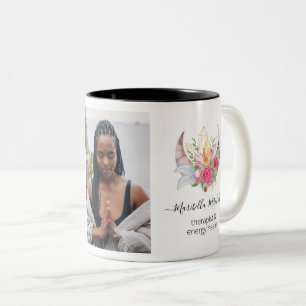 Caneca De Café Em Dois Tons Fotos de Boho Moon Cristais Penas Flores