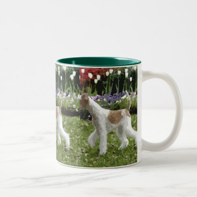 Caneca De Café Em Dois Tons Fox Terrier e flores do fio (Direita)