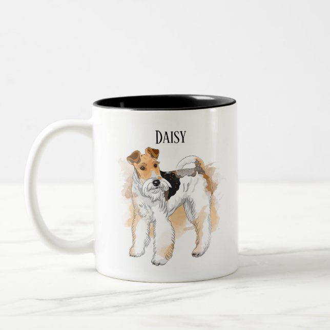 Caneca De Café Em Dois Tons Fox Terrier Wire Personalizado Aniversário (Esquerda)