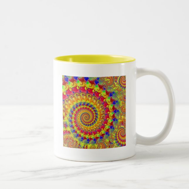 Caneca De Café Em Dois Tons Fractal louco amarelo (Direita)
