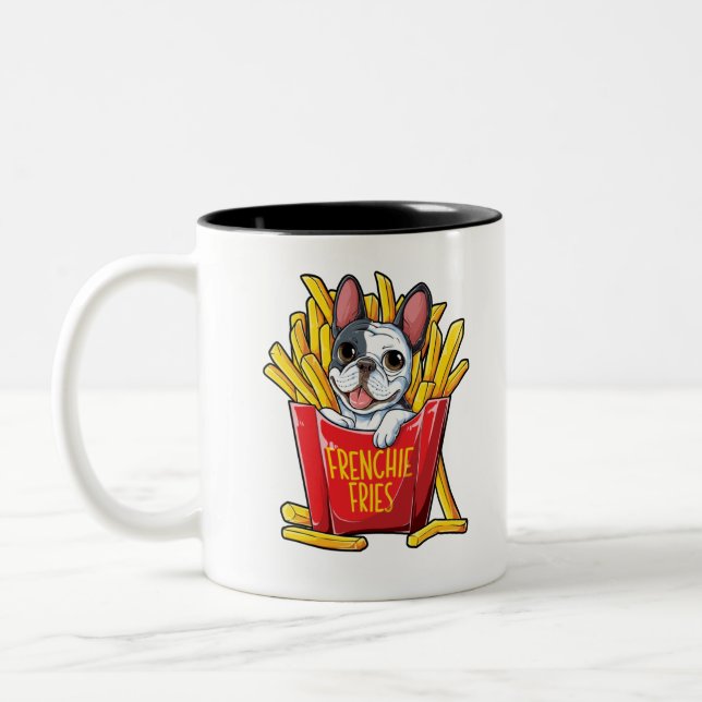 Caneca De Café Em Dois Tons Francês Buldogue Fries Camisa para Homens Mulheres (Esquerda)