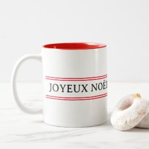 Caneca De Café Em Dois Tons Francês Feliz Natal Listra Vermelha Natal