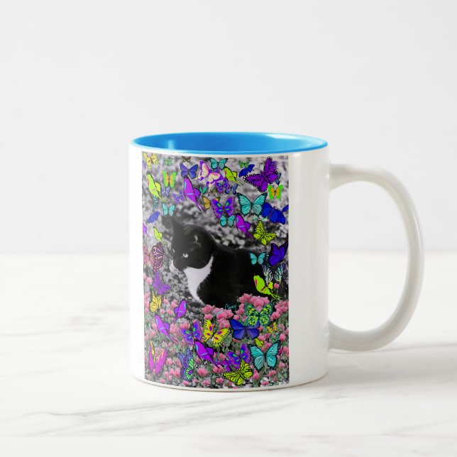 Caneca De Café Em Dois Tons Freckles nas borboletas II - gato do smoking (Direita)