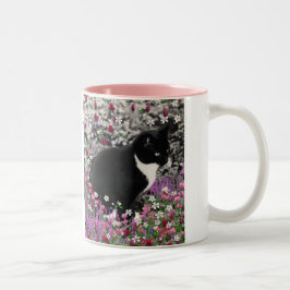 Caneca De Café Em Dois Tons Freckles nas flores II - gato do gatinho do