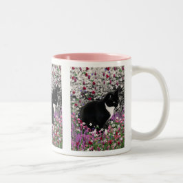 Caneca De Café Em Dois Tons Freckles nas flores II - gato do gatinho do