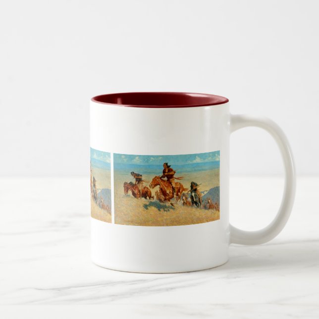 Caneca De Café Em Dois Tons Frederic Remington's The Buffalo Runners (1909) (Direita)