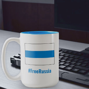Caneca De Café Em Dois Tons Free Russia - Inglês - White Blue Flag