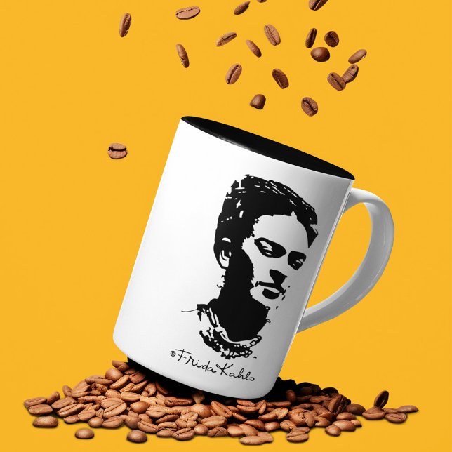 Caneca De Café Em Dois Tons Frida Shadow Retrait (Mug with coffee beans)