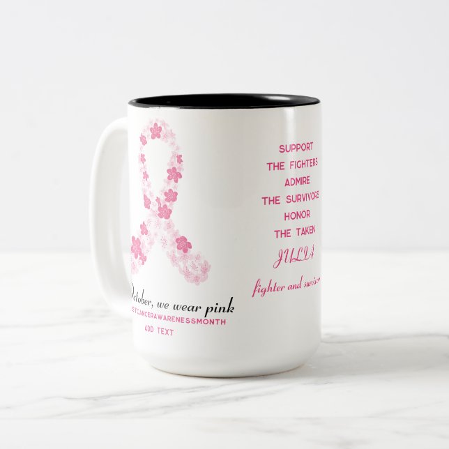 Caneca De Café Em Dois Tons Friso Rosa Sakura Floral Sakura Cancer (Frente Esquerda)