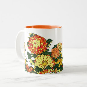 Caneca De Café Em Dois Tons Fronteira de Flor Japonesa, Laranja Mandarin e Dou