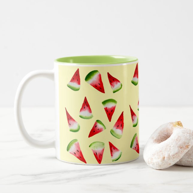 Caneca De Café Em Dois Tons Fruta de aquarela de melancia (Com Donut)