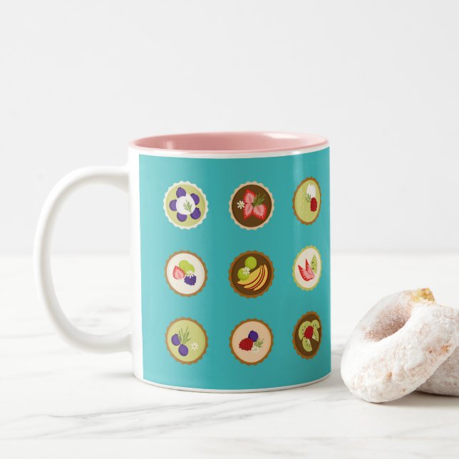 Caneca De Café Em Dois Tons Fruta Tarts (Com Donut)