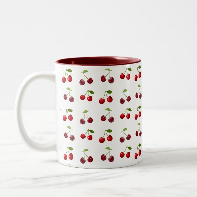 Caneca De Café Em Dois Tons Frutas de cereja em branco (Esquerda)