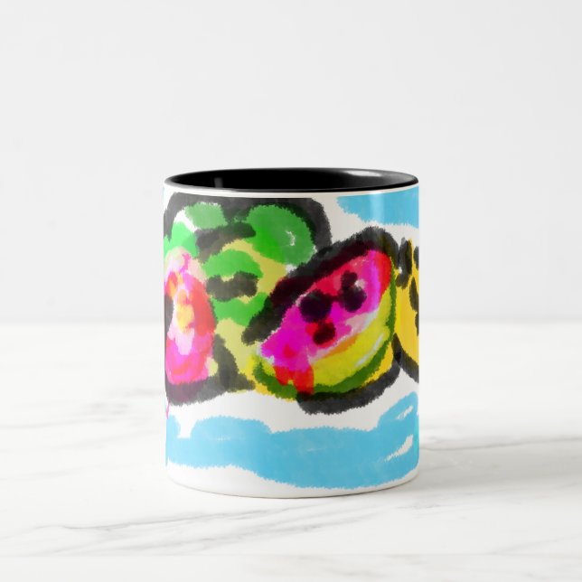 Caneca De Café Em Dois Tons Frutas de verão alegria (Centro)