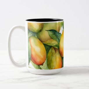 Caneca De Café Em Dois Tons Frutas e Folhas de Manga 