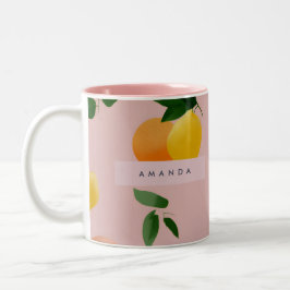Caneca De Café Em Dois Tons Frutas laranja-limão cor-de-rosa-branca personaliz