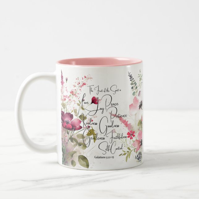 Caneca De Café Em Dois Tons Fruto do Espírito floral rosa (Esquerda)