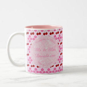 Caneca De Café Em Dois Tons Frutos e cerejas do Casamento da primavera cor-de-