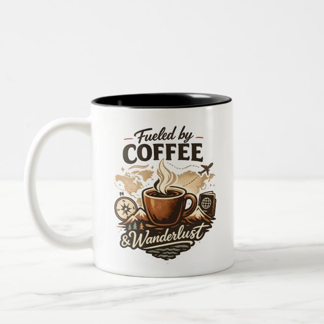 Caneca De Café Em Dois Tons Fueled by Coffee & Wanderlust (Esquerda)
