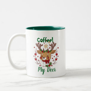 Caneca De Café Em Dois Tons FUN Brown & Green Natal 'My Deer'