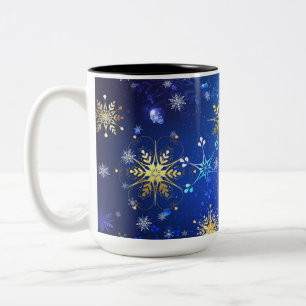 Caneca De Café Em Dois Tons Fundo Azul XMAS com Flocos de Neve Ouro