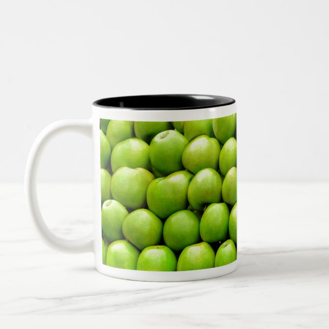 Caneca De Café Em Dois Tons Fundo de fruta de maçã verde fresca (Esquerda)