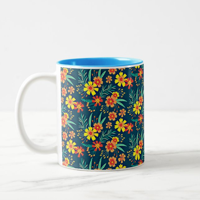 Caneca De Café Em Dois Tons Fundo Floral Belo Design-46566 (Esquerda)