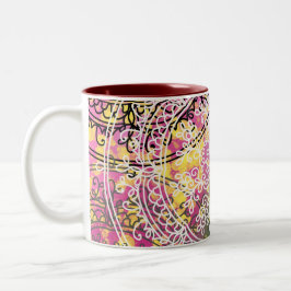 Caneca De Café Em Dois Tons Fundo floral lança almofada de arremesso