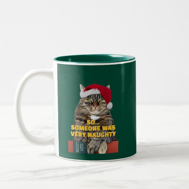 Caneca De Café Em Dois Tons Funny angry cat Christmas  (Esquerda)